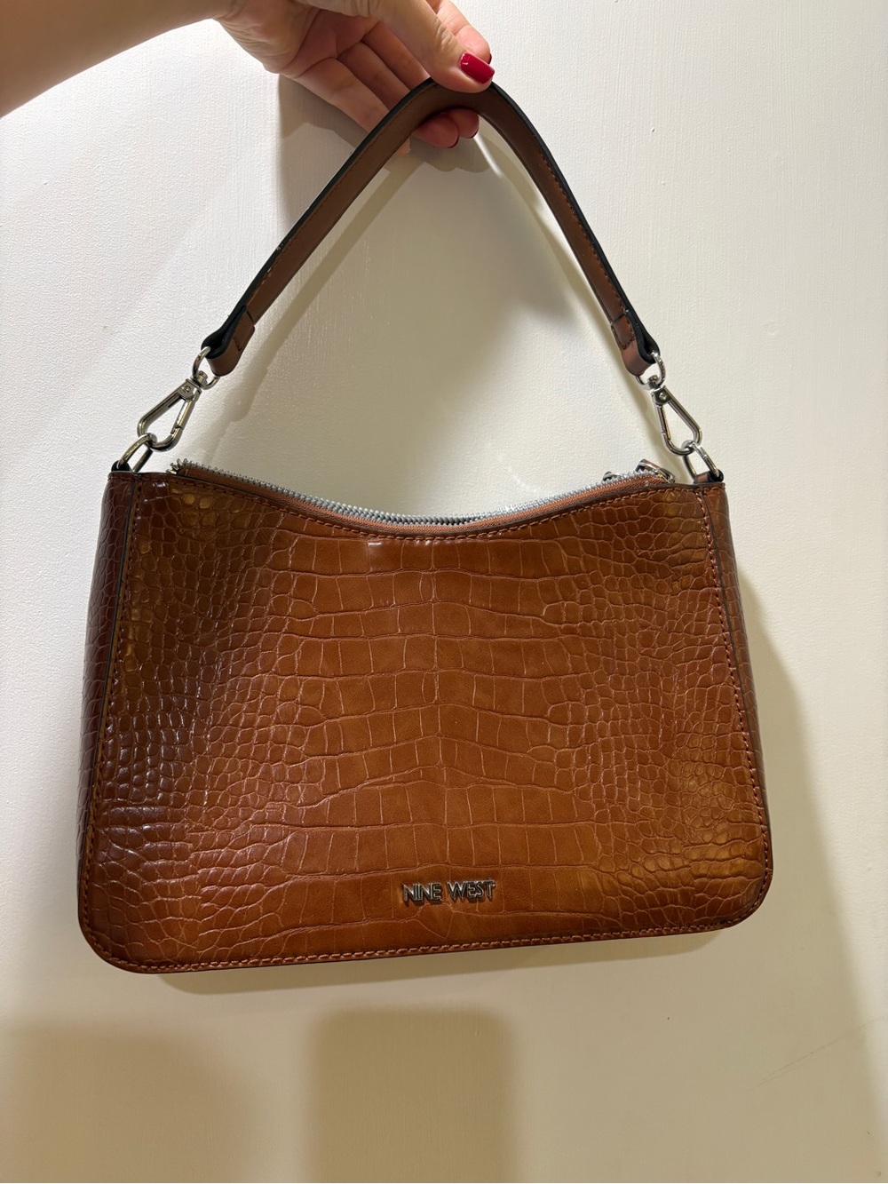 Nine West Croc-Embossed Tan Shoulder Bag